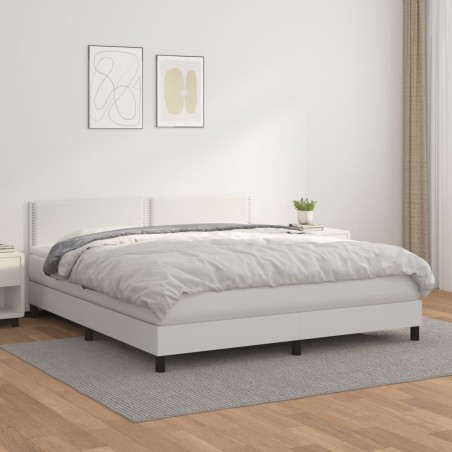 vidaXL Cama box spring con colchón cuero sintético blanco 180x200 cm