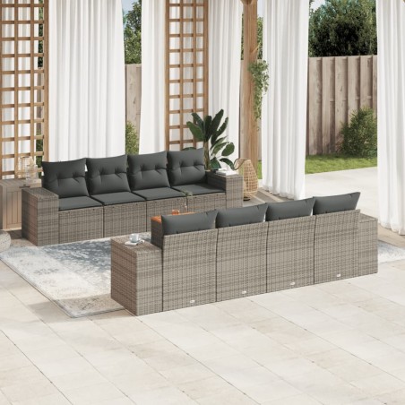 vidaXL Set de muebles de jardín 9 pzas y cojines ratán sintético gris