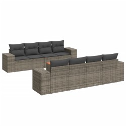 vidaXL Set de muebles de jardín 9 pzas y cojines ratán sintético gris