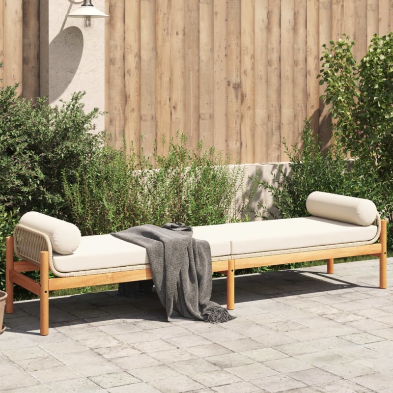 vidaXL Banco de jardín con cojín ratán sintético acacia beige vidaXL Banco de jardín con cojín ratán sintético acacia beige
