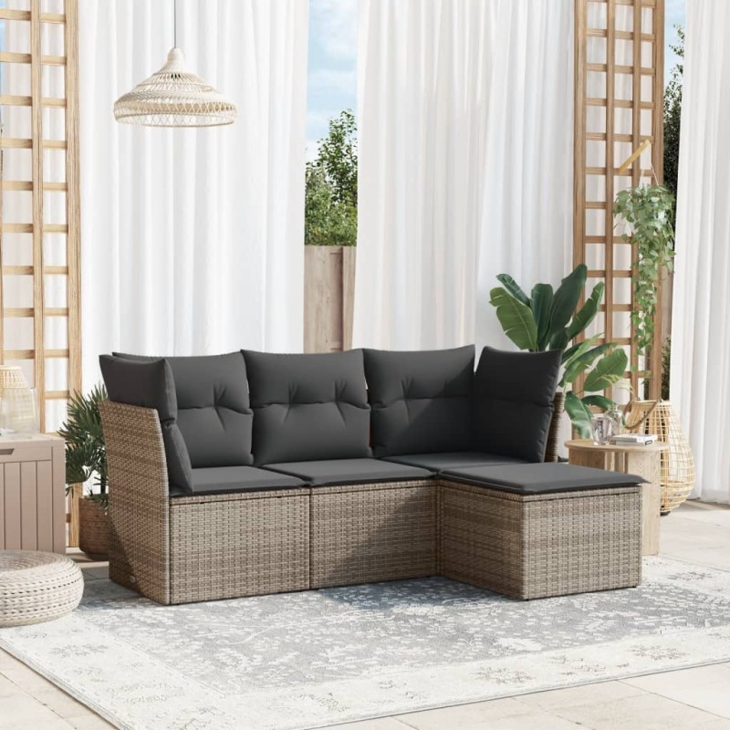 vidaXL Set de sofás de jardín 4 pzas y cojines ratán sintético gris vidaXL Set de sofás de jardín 4 pzas y cojines ratán sintético gris