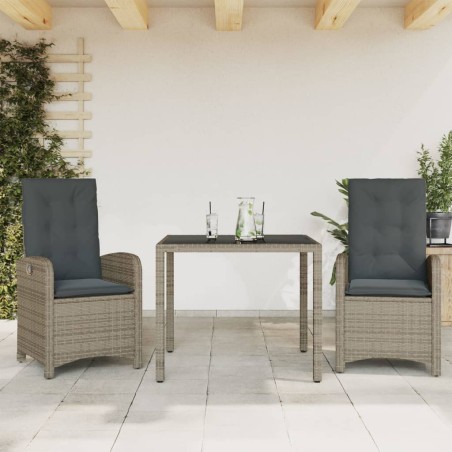 vidaXL Set comedor de jardín 3 piezas con cojines ratán sintético gris