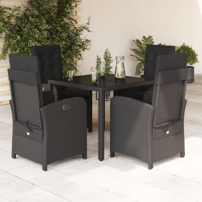 vidaXL Set de muebles jardín 5 pzas con cojines ratán sintético negro vidaXL Set de muebles jardín 5 pzas con cojines ratán sintético negro