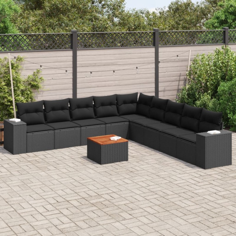 vidaXL Set de sofás de jardín 10 pzas cojines ratán sintético negro vidaXL Set de sofás de jardín 10 pzas cojines ratán sintético negro