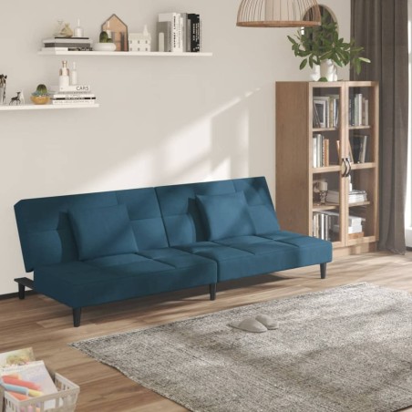 vidaXL Sofá cama de 2 plazas con dos almohadas terciopelo azul