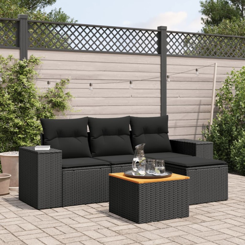 vidaXL Set de muebles de jardín 5 pzas y cojines ratán sintético negro vidaXL Set de muebles de jardín 5 pzas y cojines ratán sintético negro