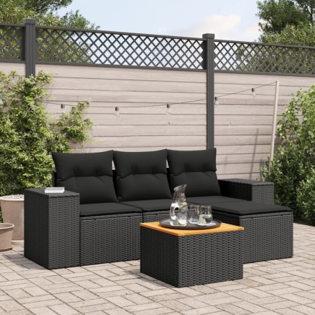 vidaXL Set de muebles de jardín 5 pzas y cojines ratán sintético negro