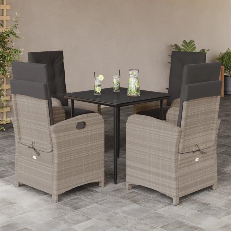 vidaXL Set comedor de jardín 5 pzas cojines ratán sintético gris claro