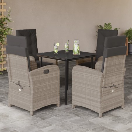 vidaXL Set comedor de jardín 5 pzas cojines ratán sintético gris claro