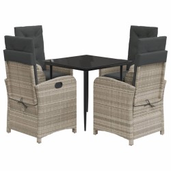 vidaXL Set comedor de jardín 5 pzas cojines ratán sintético gris claro