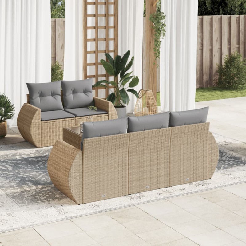 vidaXL Juego de sofás jardín con cojines 6 pzas ratán sintético beige vidaXL Juego de sofás jardín con cojines 6 pzas ratán sintético beige