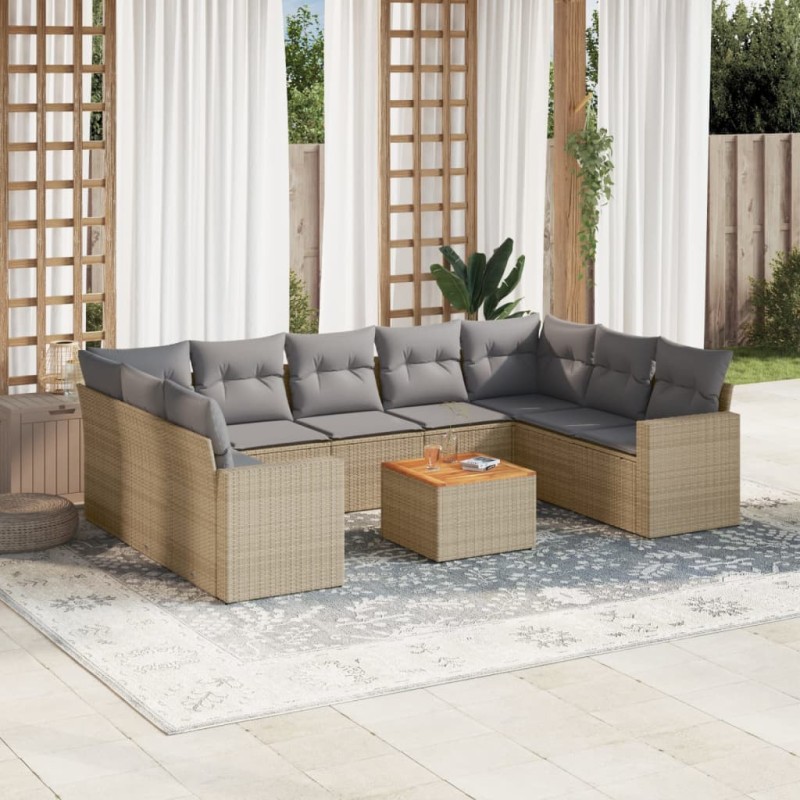 vidaXL Juego de sofás jardín con cojines beige 10 pzas ratán sintético vidaXL Juego de sofás jardín con cojines beige 10 pzas ratán sintético