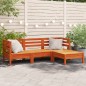 vidaXL Sofá de jardín 3 plazas con reposapiés madera pino marrón cera vidaXL Sofá de jardín 3 plazas con reposapiés madera pino marrón cera
