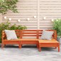 vidaXL Sofá de jardín 3 plazas con reposapiés madera pino marrón cera vidaXL Sofá de jardín 3 plazas con reposapiés madera pino marrón cera