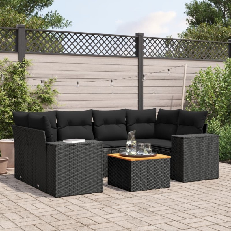 vidaXL Set de comedor de jardín 7 pzas y cojines ratán sintético negro vidaXL Set de comedor de jardín 7 pzas y cojines ratán sintético negro
