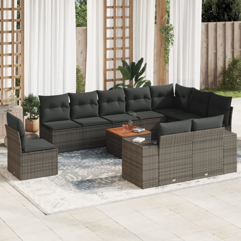 vidaXL Set de sofás de jardín 11 pzas y cojines ratán sintético gris vidaXL Set de sofás de jardín 11 pzas y cojines ratán sintético gris