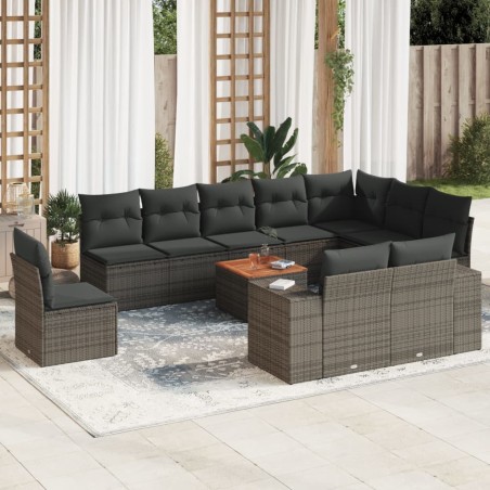 vidaXL Set de sofás de jardín 11 pzas y cojines ratán sintético gris