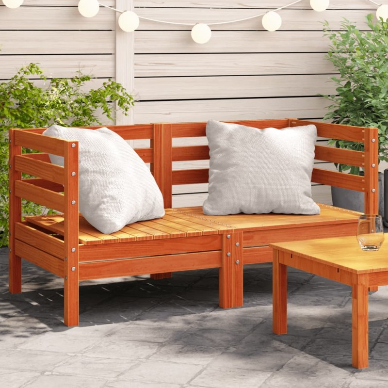 vidaXL Sofás de esquina de jardín 2 uds madera maciza pino marrón cera vidaXL Sofás de esquina de jardín 2 uds madera maciza pino marrón cera