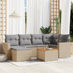 vidaXL Set sofás de jardín 7 piezas y cojines ratán sintético beige