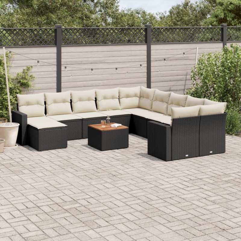 vidaXL Set de sofás de jardín 12 piezas cojines ratán sintético negro vidaXL Set de sofás de jardín 12 piezas cojines ratán sintético negro
