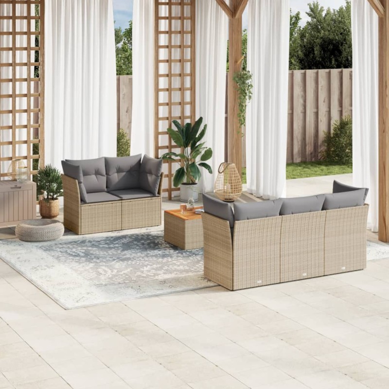 vidaXL Juego de sofás jardín con cojines 6 pzas ratán sintético beige vidaXL Juego de sofás jardín con cojines 6 pzas ratán sintético beige