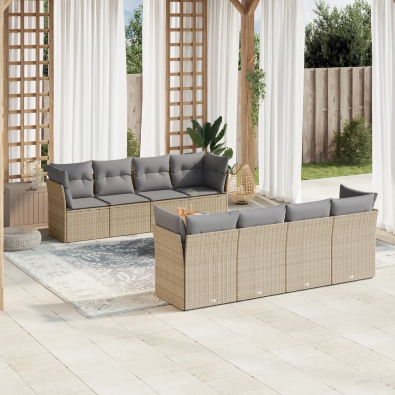 vidaXL Set de sofás de jardín 9 pzas con cojines ratán sintético beige vidaXL Set de sofás de jardín 9 pzas con cojines ratán sintético beige