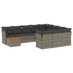 vidaXL Set de sofás de jardín 11 pzas y cojines ratán sintético gris