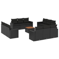 vidaXL Set de sofás de jardín y cojines 13 pzas ratán sintético negro