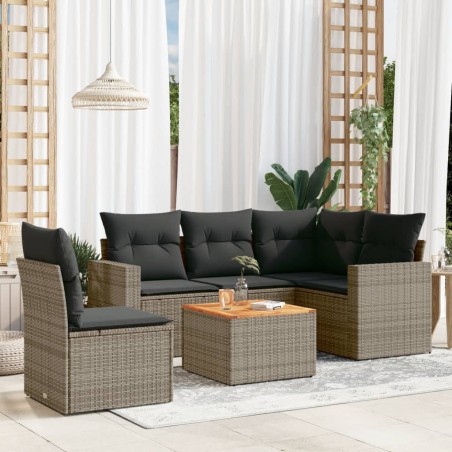 vidaXL Set de muebles de jardín 6 pzas y cojines ratán sintético gris