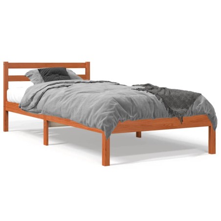 vidaXL Estructura de cama madera maciza de pino marrón cera 90x200 cm