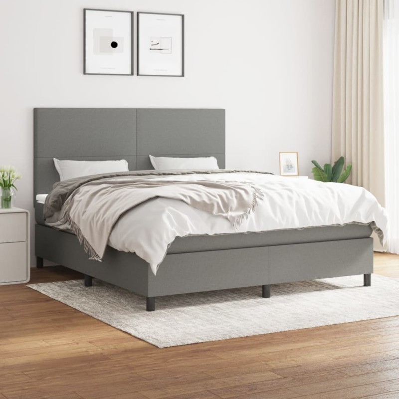 vidaXL Cama box spring con colchón tela gris oscuro 160x200 cm vidaXL Cama box spring con colchón tela gris oscuro 160x200 cm