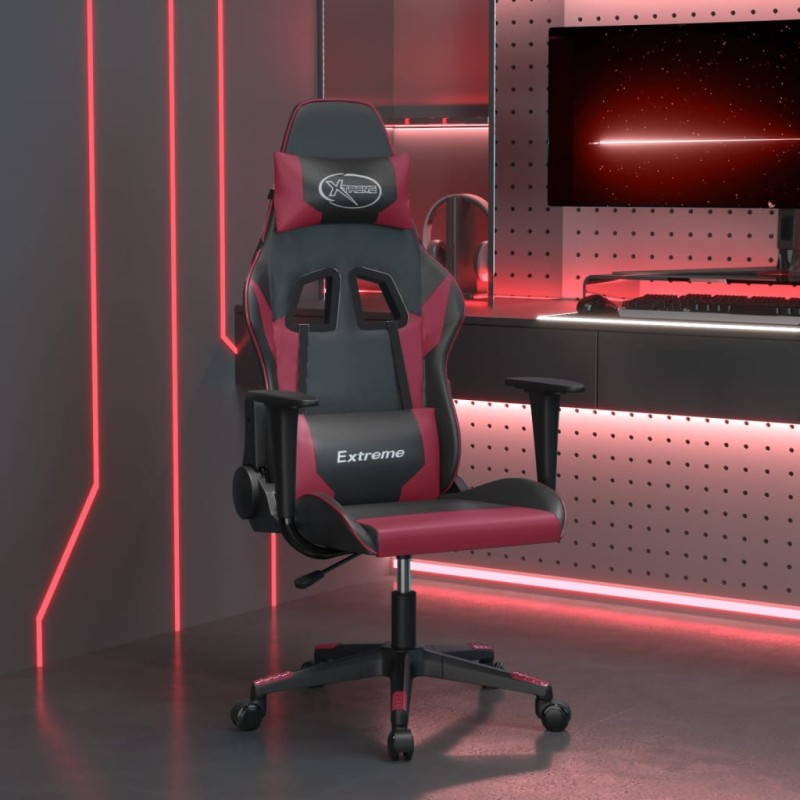 vidaXL Silla gaming de masaje cuero sintético negro y rojo vino tinto vidaXL Silla gaming de masaje cuero sintético negro y rojo vino tinto