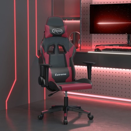 vidaXL Silla gaming de masaje cuero sintético negro y rojo vino tinto