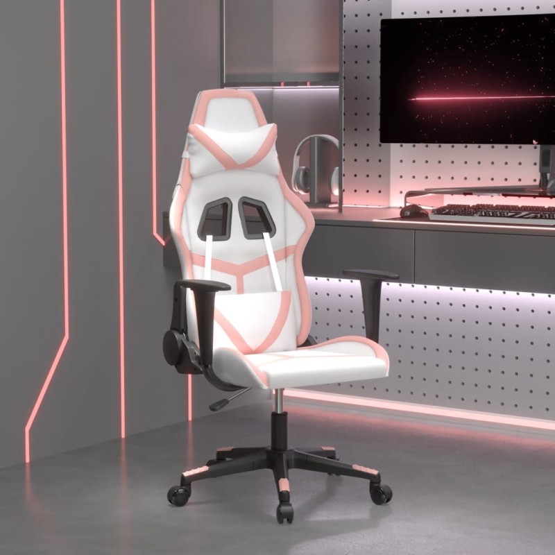 vidaXL Silla gaming de masaje cuero sintético blanco y rosa vidaXL Silla gaming de masaje cuero sintético blanco y rosa