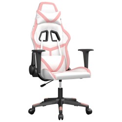 vidaXL Silla gaming de masaje cuero sintético blanco y rosa