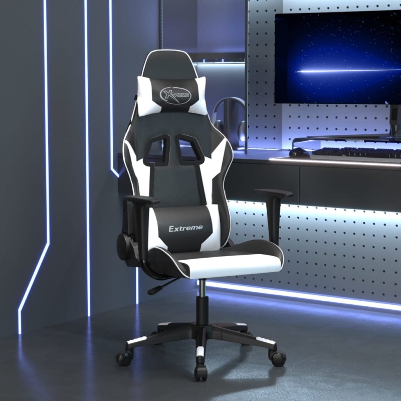 vidaXL Silla gaming de masaje cuero sintético negro y blanco vidaXL Silla gaming de masaje cuero sintético negro y blanco