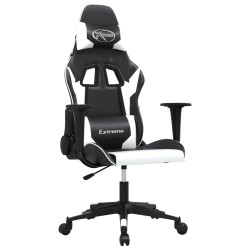 vidaXL Silla gaming de masaje cuero sintético negro y blanco