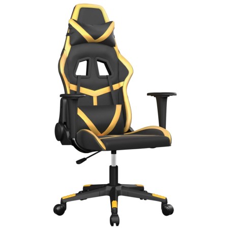 vidaXL Silla gaming de masaje cuero sintético negro y dorado