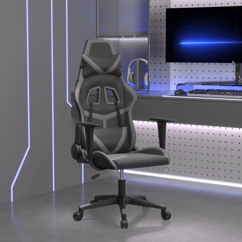 vidaXL Silla gaming de masaje cuero sintético negro y gris vidaXL Silla gaming de masaje cuero sintético negro y gris