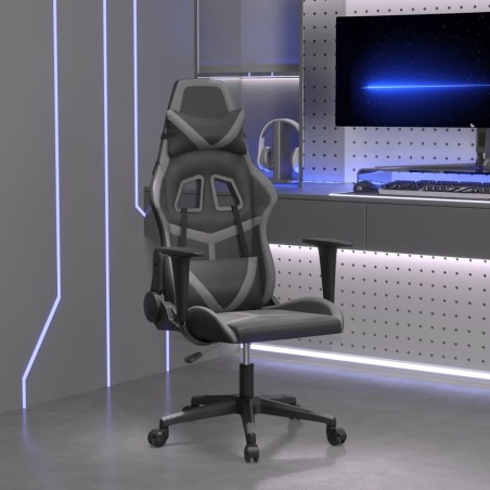 vidaXL Silla gaming de masaje cuero sintético negro y gris