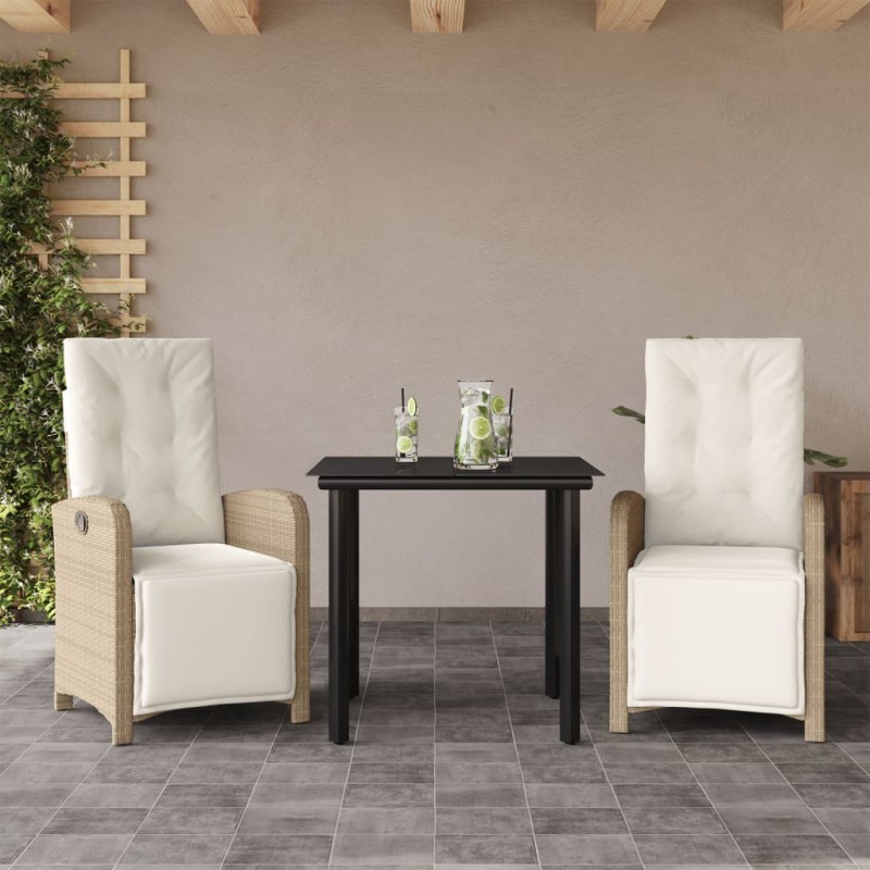 vidaXL Sillas y mesita de jardín 3 piezas ratán sintético cojín beige vidaXL Sillas y mesita de jardín 3 piezas ratán sintético cojín beige