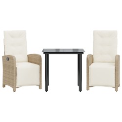 vidaXL Sillas y mesita de jardín 3 piezas ratán sintético cojín beige