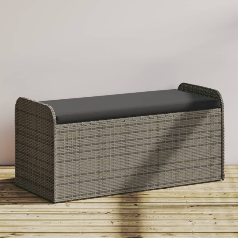 vidaXL Banco de almacenaje con cojín ratán sintético gris 115x51x52 cm vidaXL Banco de almacenaje con cojín ratán sintético gris 115x51x52 cm