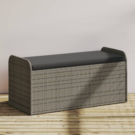 vidaXL Banco de almacenaje con cojín ratán sintético gris 115x51x52 cm