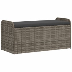 vidaXL Banco de almacenaje con cojín ratán sintético gris 115x51x52 cm