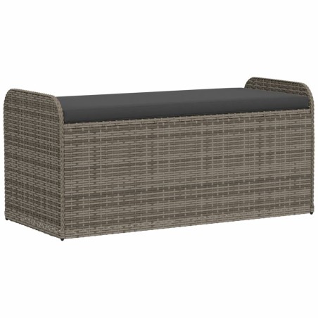 vidaXL Banco de almacenaje con cojín ratán sintético gris 115x51x52 cm