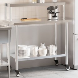 vidaXL Mesa de trabajo para cocina con estante acero inox 110x55x120cm