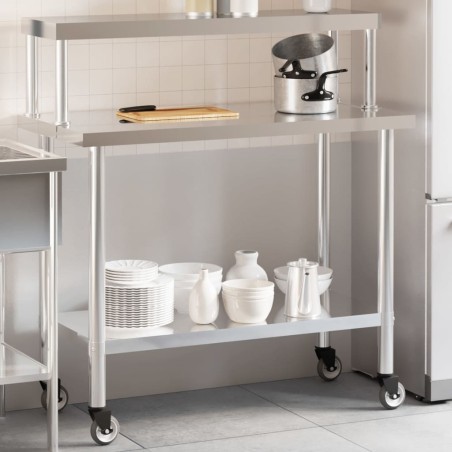 vidaXL Mesa de trabajo para cocina con estante acero inox 110x55x120cm
