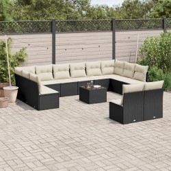 vidaXL Set de sofás de jardín y cojines 13 pzas ratán sintético negro