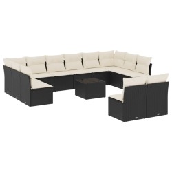 vidaXL Set de sofás de jardín y cojines 13 pzas ratán sintético negro